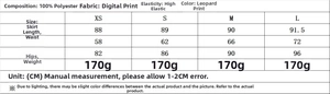 Detailed size guide and material specs for the leopard print mesh tube top and skirt set