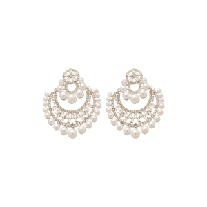 Eleganti orecchini a perla con fiori e strass scintillanti con finitura argento da donna