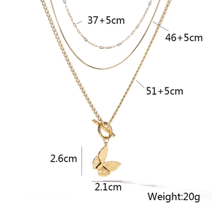 Detailed size specifications for the layered gold butterfly pendant necklace and chain lengths