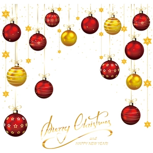 Christmas window stickers with red and gold decorative balls and Merry Christmas lettering