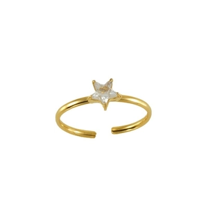 Adjustable gold stainless steel ring with a sparkling star-shaped zircon stone