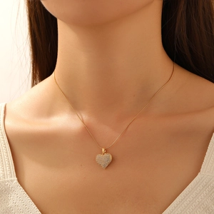 Heart Pendant Necklace Full Cubic Zirconia Inlay Copper And Stainless Steel Snake Chain Fashion Jewelry Women