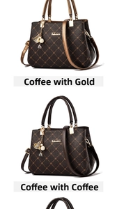 Detail of PU leather tote bags featuring floral patterns, KUOY logo, and charm pendants