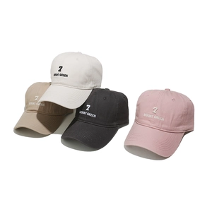 Classic cotton baseball cap with number 7 embroidery in khaki, beige, black and pink colors