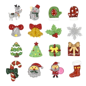 Glitter resin Christmas charms set featuring Santa Claus, reindeer, and trees in a grid layout