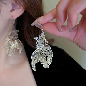 Koi Fish Ear Hook Earrings Alloy Hollow Out Filigree Chinese Style Vintage Ethnic Dangle For Women Steel Earring Post