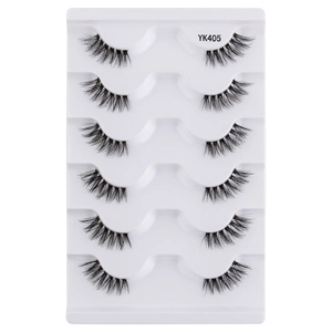 Detail view of 6 pairs of black half-lashes YK405 on a white tray for a natural look