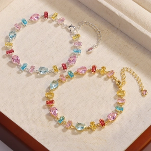 Chic colorful zircon bracelets in gold and silver finish with pear-shaped gemstones