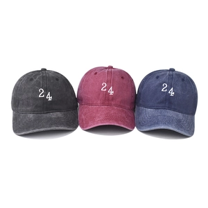 Casquettes de baseball classiques en coton délavé avec broderie numéro 24 en trois couleurs