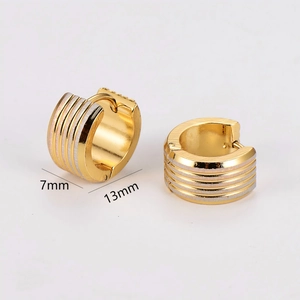 Ribbed gold stainless steel wide hoop earrings with 7mm width and 13mm diameter