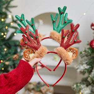 Christmas Headbands Antler Headpiece Plastic Cloth Plush Glitter Tinsel Metal Bell Cartoon Holiday Party Accessories