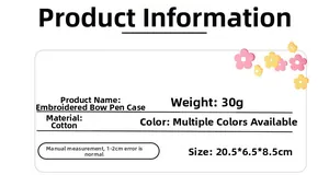 Detailed size and weight specifications for the floral bow embroidered pencil case