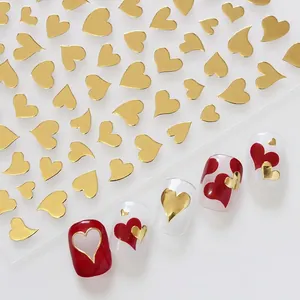 Golden heart nail art stickers with mirror metallic finish for DIY manicure designs