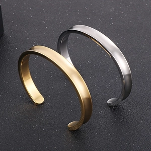 Minimalist brushed stainless steel open bangles in gold and silver for men and women