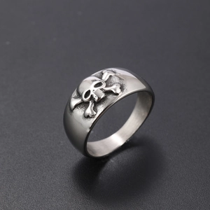 Vintage silver skull and crossbones stainless steel ring for men in punk style