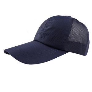 Navy blue quick-dry baseball cap with mesh panels and long visor for sun protection