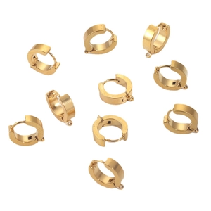 Polished gold stainless steel earring hoops with loops for DIY jewelry making