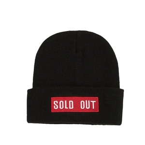 Fashionable black knit beanie with red Sold Out embroidery for men and women