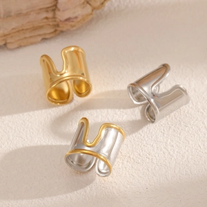 Minimalist Irregular Curved Surface Open Ring Stainless Steel Geometric Adjustable Finger Jewelry For Women Men Unisex