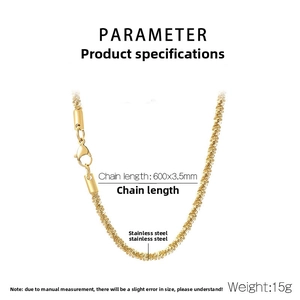 Detail of gold stainless steel twist chain necklace with lobster clasp and dimensions
