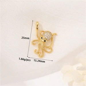 Detailed view of gold octopus pendant with dimensions 25mm by 15.24mm and weight 1.66g