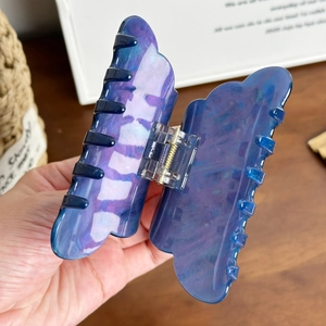 Blue and purple marble pattern acetate hair claw clip for elegant updo hairstyles