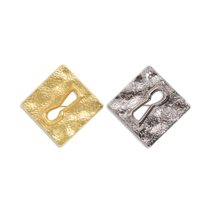 Square textured brooch with keyhole design in gold and silver finish for women
