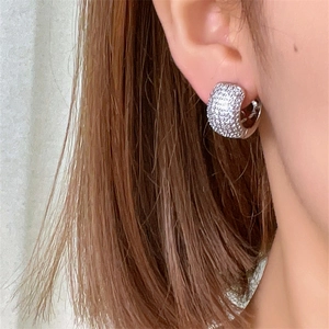 Sparkling chunky silver hoop earrings with pave-set cubic zirconia for a luxurious look