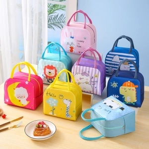 Insulated Lunch Bag Oxford Cloth Waterproof Thermal Bento Box Handbag With Cartoon Animal Pattern For School Office Picnic