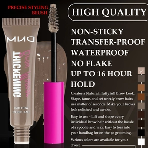 Detail of waterproof eyebrow gel brush and texture showing 16 hour hold brown fiber formula