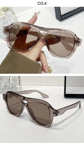 Detail of pilot sunglasses showing light brown frames and brown lenses from multiple angles