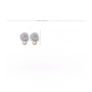 Detail view of 18K gold plated earrings with blue pompom, pearls and zircon size data