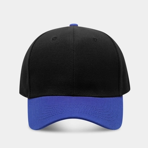 Classic two-tone baseball cap in black and royal blue with durable cotton twill