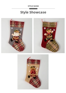 Detail of Christmas stockings with 3D Santa, Snowman and Reindeer applique designs