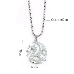 Luminous retro dragon totem pendant with 60cm box chain for men's fashion