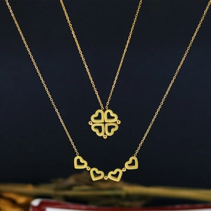 Collier Cœur Magnétique Transformable Acier Titane Plaqué Or 18K Bijoux Creux Pliables Pour Femmes