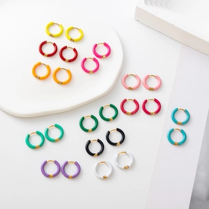 Vibrant enamel stainless steel hoop earrings set with 18K gold plating for women