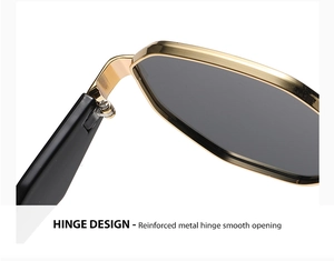 Detail of reinforced metal hinge on square sunglasses for smooth opening mechanism