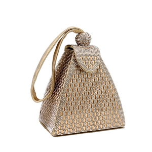 Sparkly gold pyramid evening bag with crystal rhinestones for weddings and parties