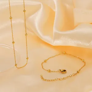 Bead Chain Necklace And Bracelet 304 Stainless Steel 18K Gold Plated Minimalist Fashion Daily Jewelry For Women