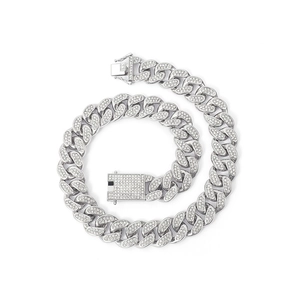 Men's 20mm silver-plated iced out Cuban link chain with shimmering crystal rhinestones