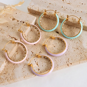 Chic multi-color enamel hoop earrings in 18K gold plated stainless steel with zircons
