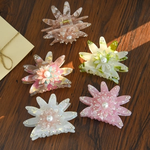 Pince à Cheveux Élégante Fleur en Acétate avec Strass et Künstliche Perles Accessoire Cheveux pour Femmes Outil de Coiffure Quotidien