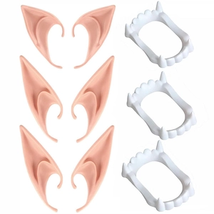 Elf Ears And Vampire Fangs Costume Props Soft Latex Silicone Pointed Ears Resin Teeth For Halloween Cosplay Party Dress Up