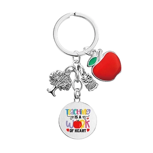 Teacher appreciation keychain with tree of life owl apple and heart message pendant