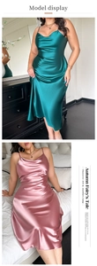 Detail of silk satin nightdress with thin straps and smooth draped texture for women