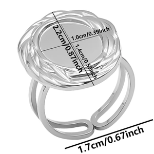 Detailed size chart for stainless steel oval ring base with adjustable band measurements