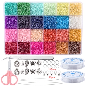 24-compartment glass seed bead set with tools and alloy pendants for DIY jewelry making