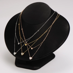 Double-layered stainless steel necklace with heart pearl pendant in gold and silver