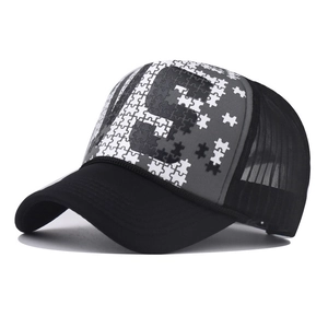 Trucker Hat Mesh Baseball Cap Cotton Puzzle Pattern Breathable Adjustable Outdoor Retro Streetwear For Men Women
